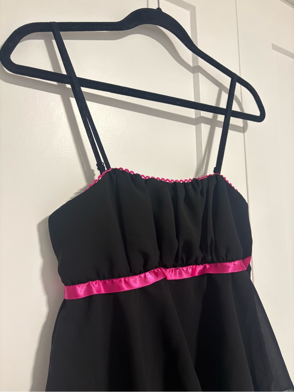 Y2K M Collection Prom‎ Black Hot Pink Scalloped Edge Tiered Mini Dress Size XS - Picture 3 of 11